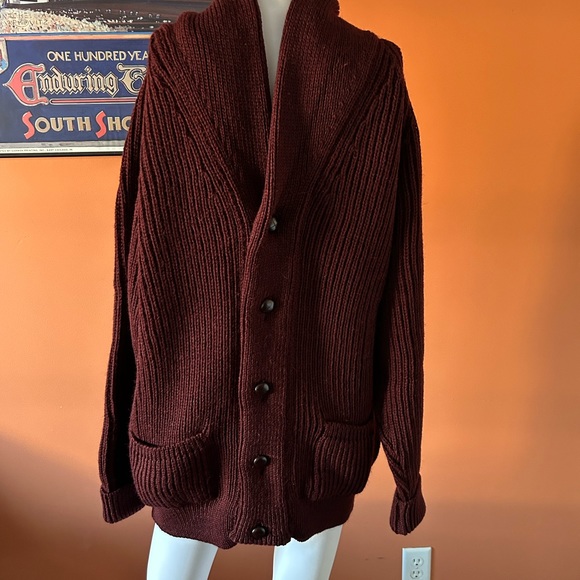 PETER CHRISTIAN burgundy 100% British wool men’s cardigan sweater - Picture 2 of 10